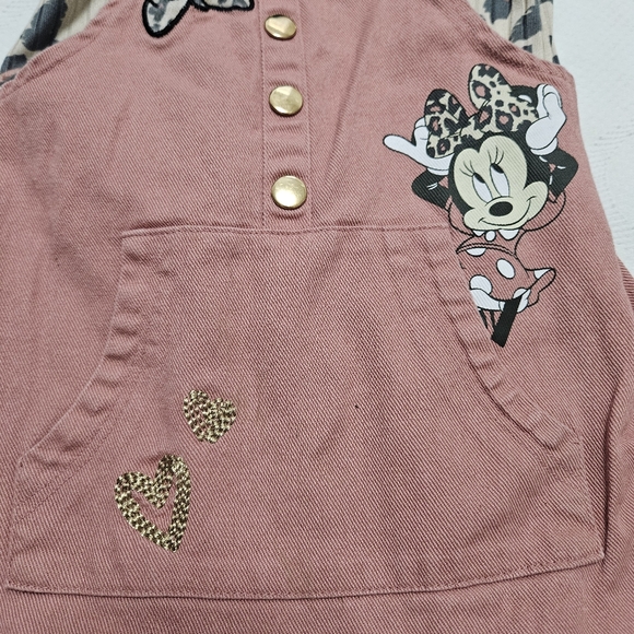 Disney Minnie Mouse Dress Shirt Baby Girl 2 Piece Set Size 2T Leopard Print GUC - Picture 4 of 6